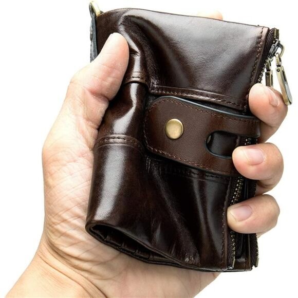 Bifold Rfid Wallets for Men Coin Purse Keychain Snap Zip Wallet with Chain - Picture 6 of 7